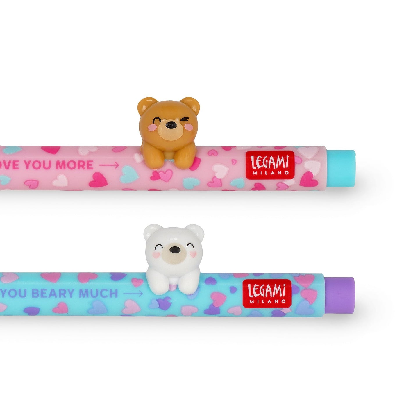 Legami - Set di 2 Penne Gel Lovely Friends, Edizione Limitata, Animaletto Decorativo Rimovibile e Ricombinabile, Evita il Rotolamento, Inchiostro Azzurro e Viola, Punta Fine 0,5 mm