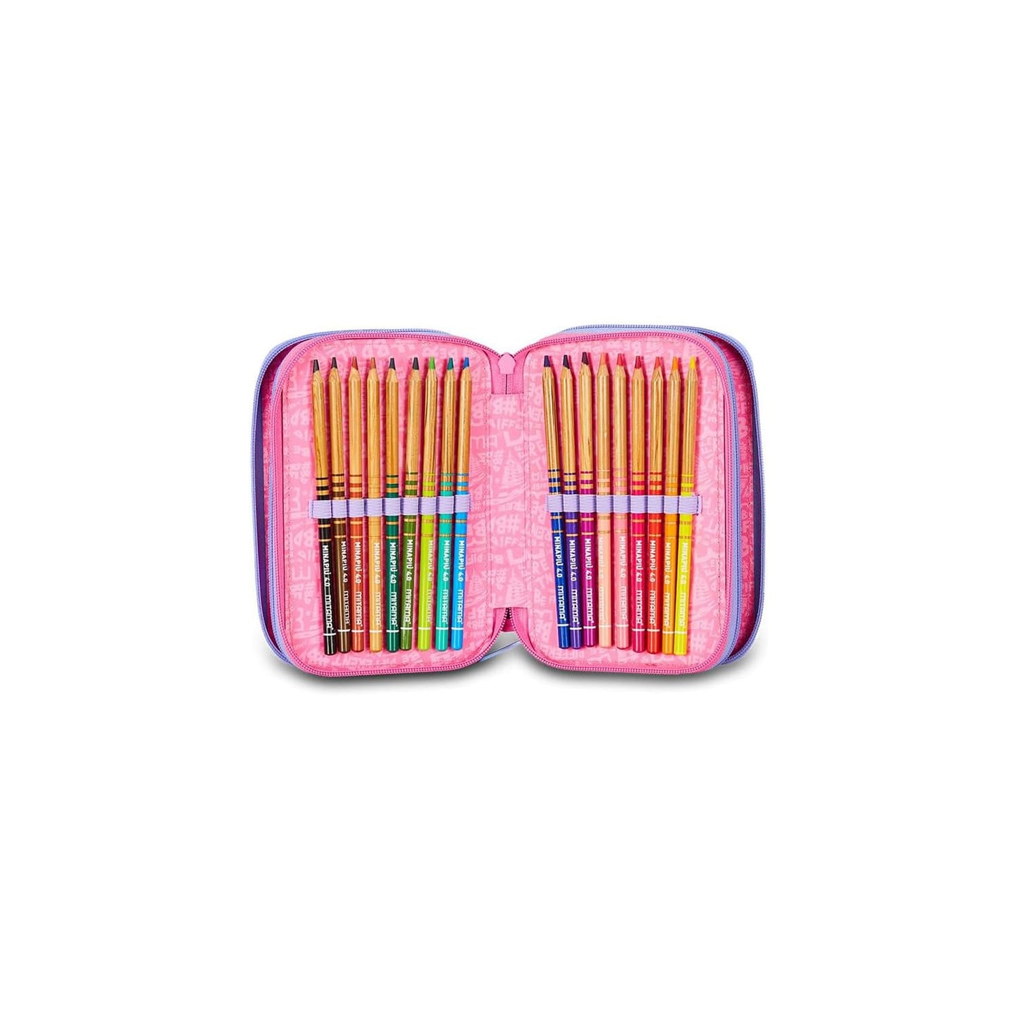 Mitama Astuccio Scuola 3 Scomparti, TRIPLO TIE MUSIC, Contenuto 47 pz, Completo di Matite, Pennarelli, Portapenne Scuola Elementare Bambina, 064522-000