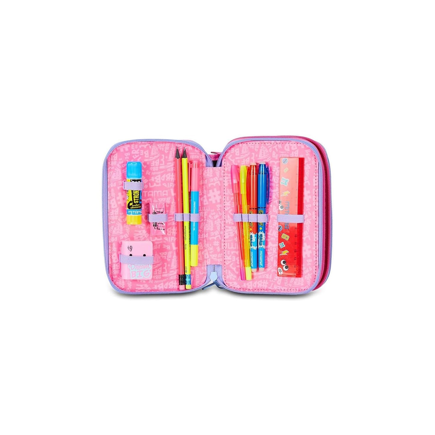 Mitama Astuccio Scuola 3 Scomparti, TRIPLO TIE MUSIC, Contenuto 47 pz, Completo di Matite, Pennarelli, Portapenne Scuola Elementare Bambina, 064522-000