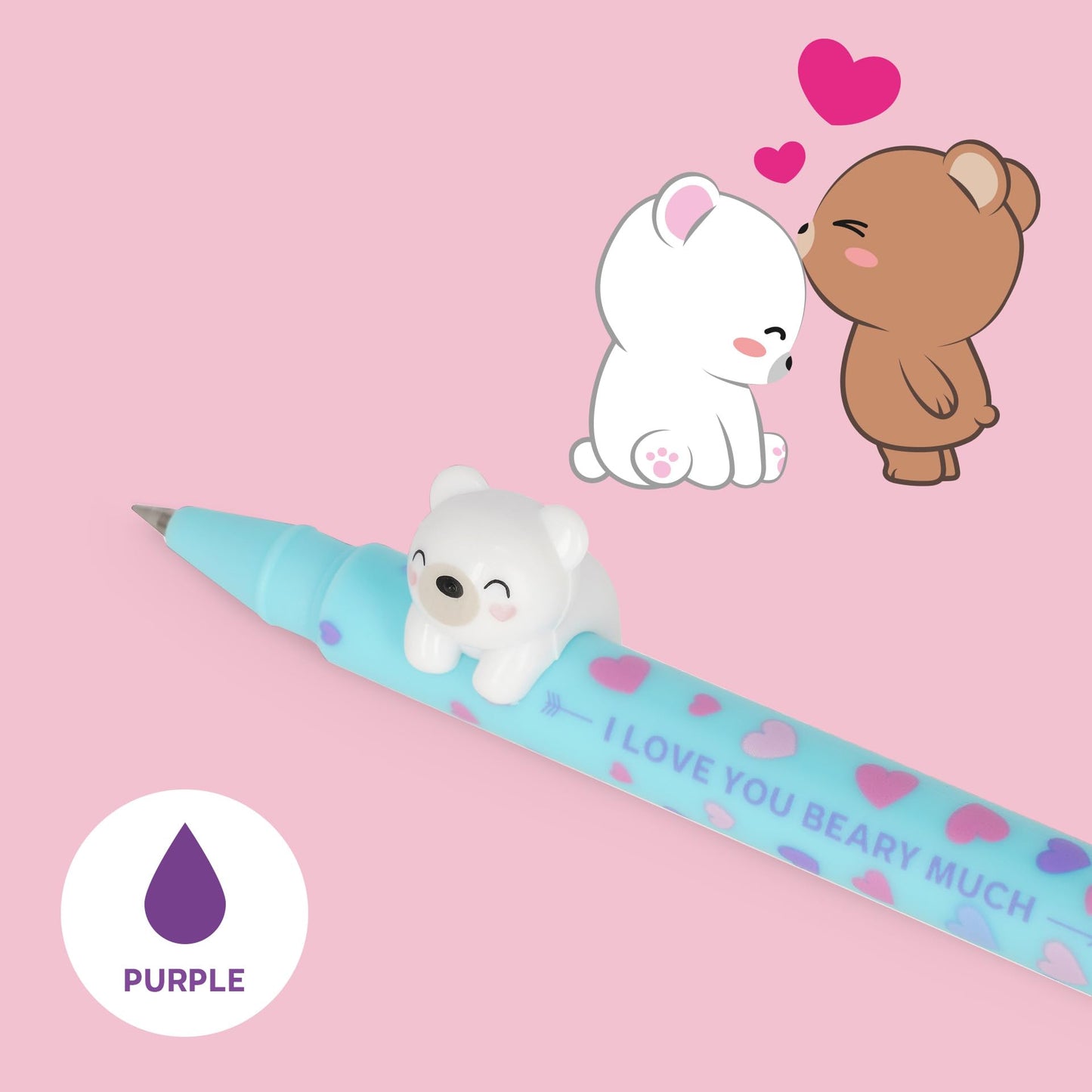 Legami - Set di 2 Penne Gel Lovely Friends, Edizione Limitata, Animaletto Decorativo Rimovibile e Ricombinabile, Evita il Rotolamento, Inchiostro Azzurro e Viola, Punta Fine 0,5 mm