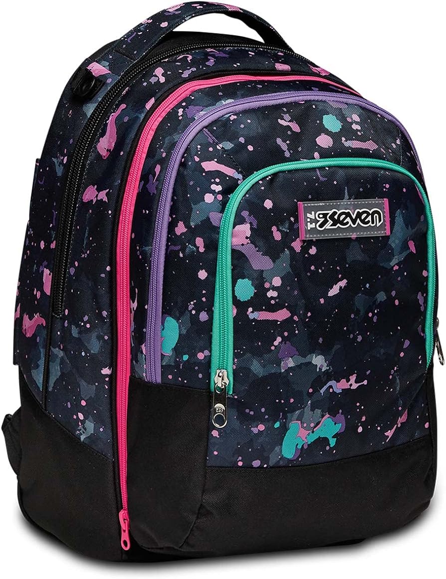 Seven S. p. a. Seven Trolley Scuola Sganciabile Jack 3 Ruote Detach, Viola, FLUO STRING GIRL, Triplo Uso, Zaino con Carrello Sganciabile, Maxi Capienza, Scuola & Tempo Libero, Bambine e Ragazze