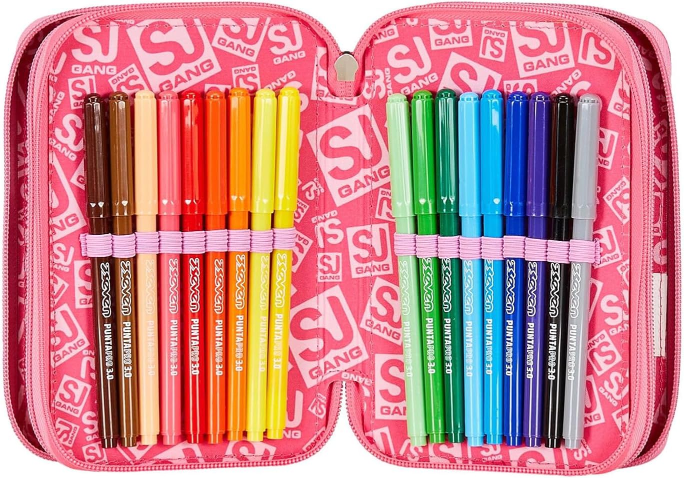 SJ Gang Astuccio Scuola 3 Zip, Rosa, UniBraid, Unicorno Portapenne Triplo Scomparto Completo Di Penne, Matite, Colori, Accessori Zaino, Elementari, Medie, Bambina