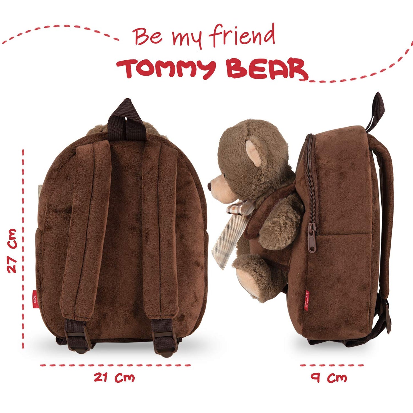 PERLETTI Zaino Bambina Bambino 3 4 5 Anni - Peluche Orso Marrone - Zainetto Borsa Bimbo Bimba per Scuola Asilo Viaggi - Cartella Scolastica Morbida - 21x27x9 cm (Orsetto Marrone con Fiocco)