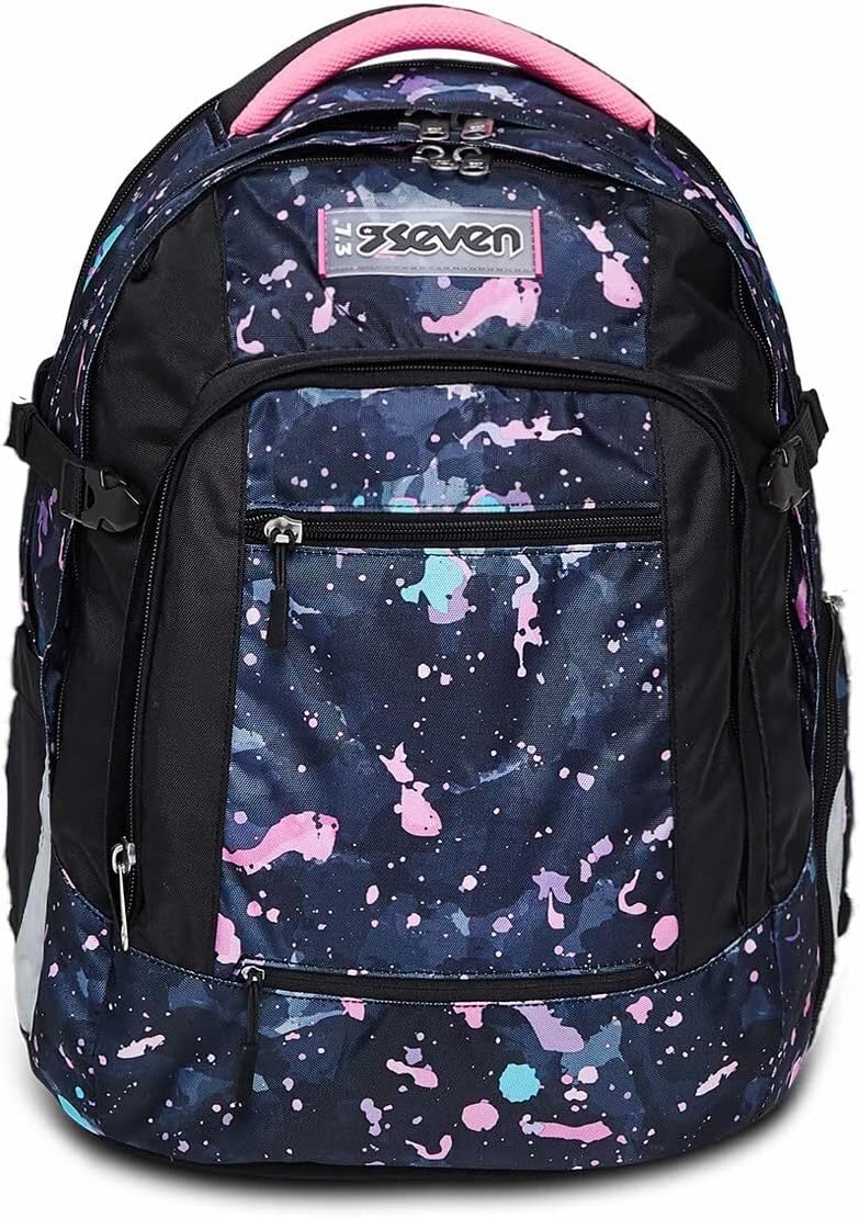 Seven Zaino Scuola Updown Twice, Lilla, Splashy Lilac, Zaino Multiscomparto, Maxi Capienza, Ergonomico, Sistema di Regolazione Altezza Spallacci, Tessuto 100% Eco-Material