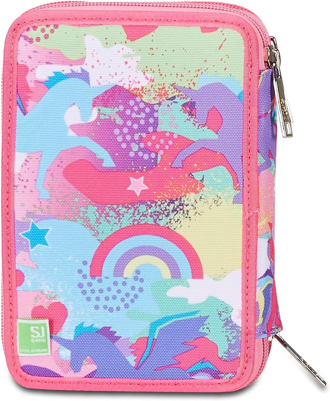 SJ Gang Astuccio Scuola 3 Zip, Rosa, UniBraid, Unicorno Portapenne Triplo Scomparto Completo Di Penne, Matite, Colori, Accessori Zaino, Elementari, Medie, Bambina