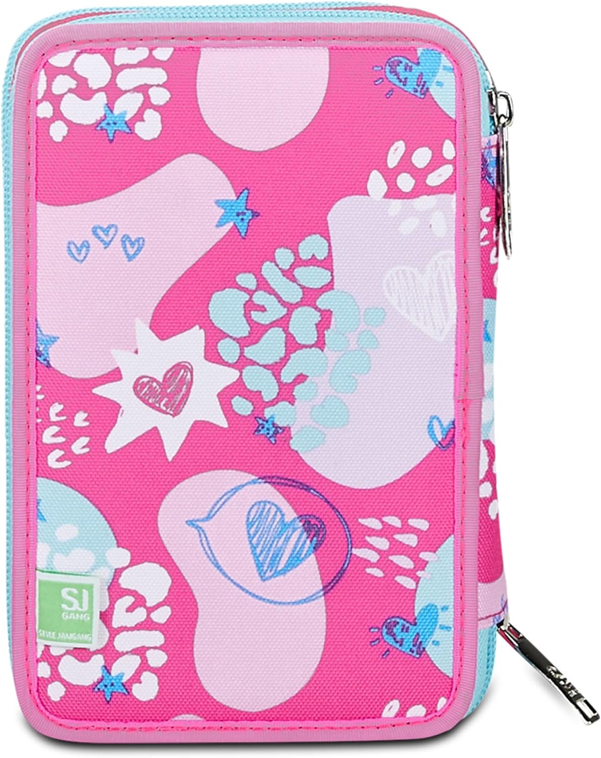 SJ Gang Astuccio Scuola 3 Zip, Rosa, Pinkfur, Portapenne Triplo Scomparto Completo Di Penne, Matite, Colori, Accessori Zaino, Elementari, Medie, Bambina, 30C202431-5C1