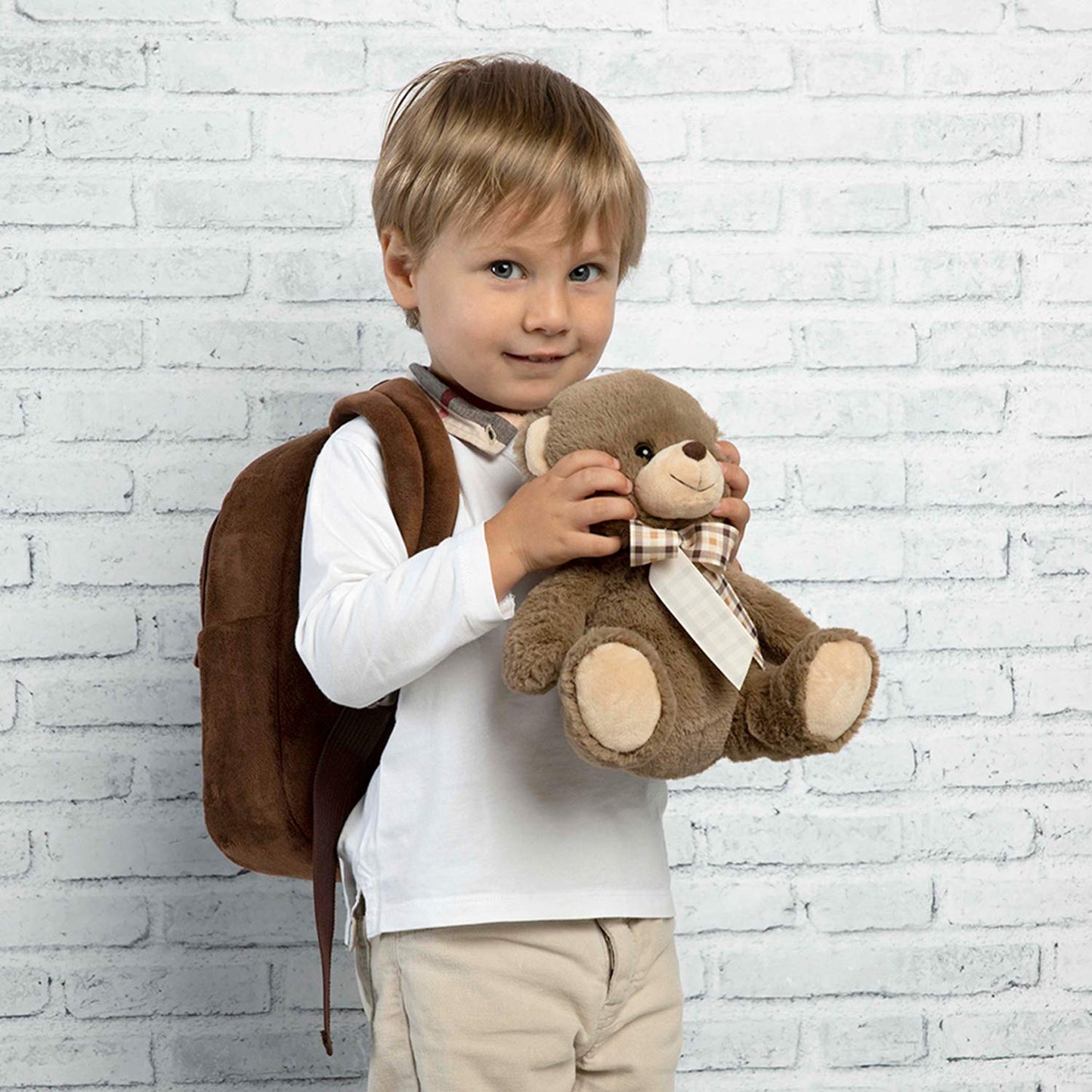 PERLETTI Zaino Bambina Bambino 3 4 5 Anni - Peluche Orso Marrone - Zainetto Borsa Bimbo Bimba per Scuola Asilo Viaggi - Cartella Scolastica Morbida - 21x27x9 cm (Orsetto Marrone con Fiocco)