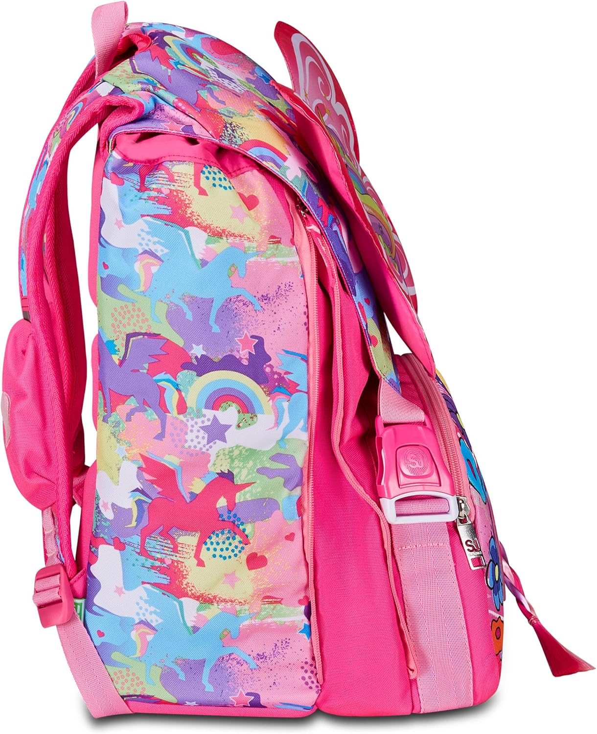 SJ Gang Zaino Scuola Estensibile, Rosa, Unibraid, Zaino Doppio Scomparto Estensibile Tramite Zip Laterali, Tasca Porta Borraccia, Scuole Elementari e Medie, Bambina Ragazza