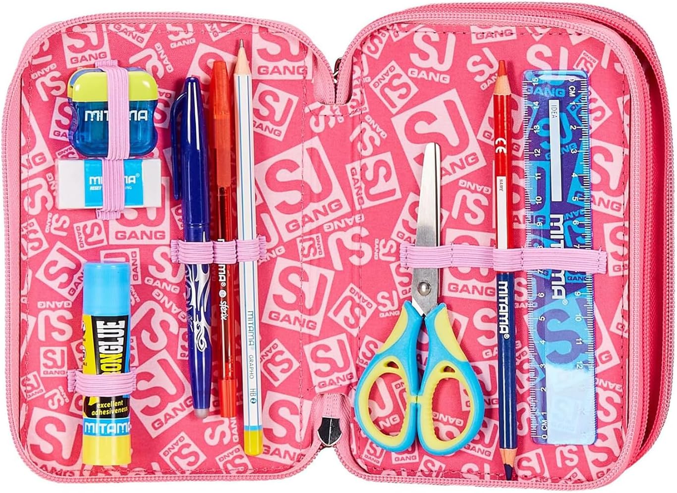 SJ Gang Astuccio Scuola 3 Zip, Rosa, UniBraid, Unicorno Portapenne Triplo Scomparto Completo Di Penne, Matite, Colori, Accessori Zaino, Elementari, Medie, Bambina