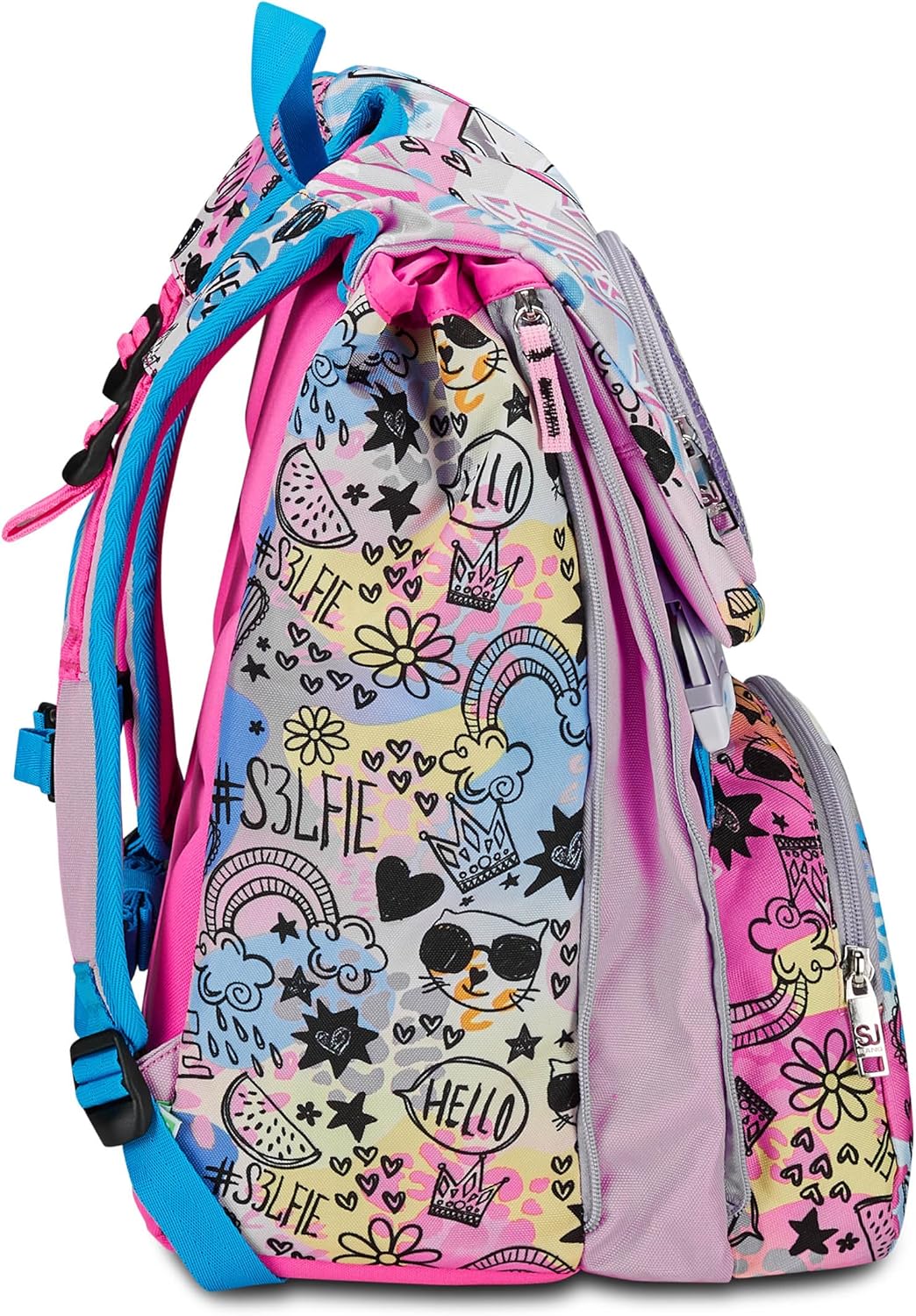 SJ Gang Zaino Scuola Estensibile, Rosa, ColorJam, Zaino Doppio Scomparto Estensibile Tramite Zip Laterali, Tasca Porta Borraccia, Zaino Scuola Elementare, Zaino Bambina