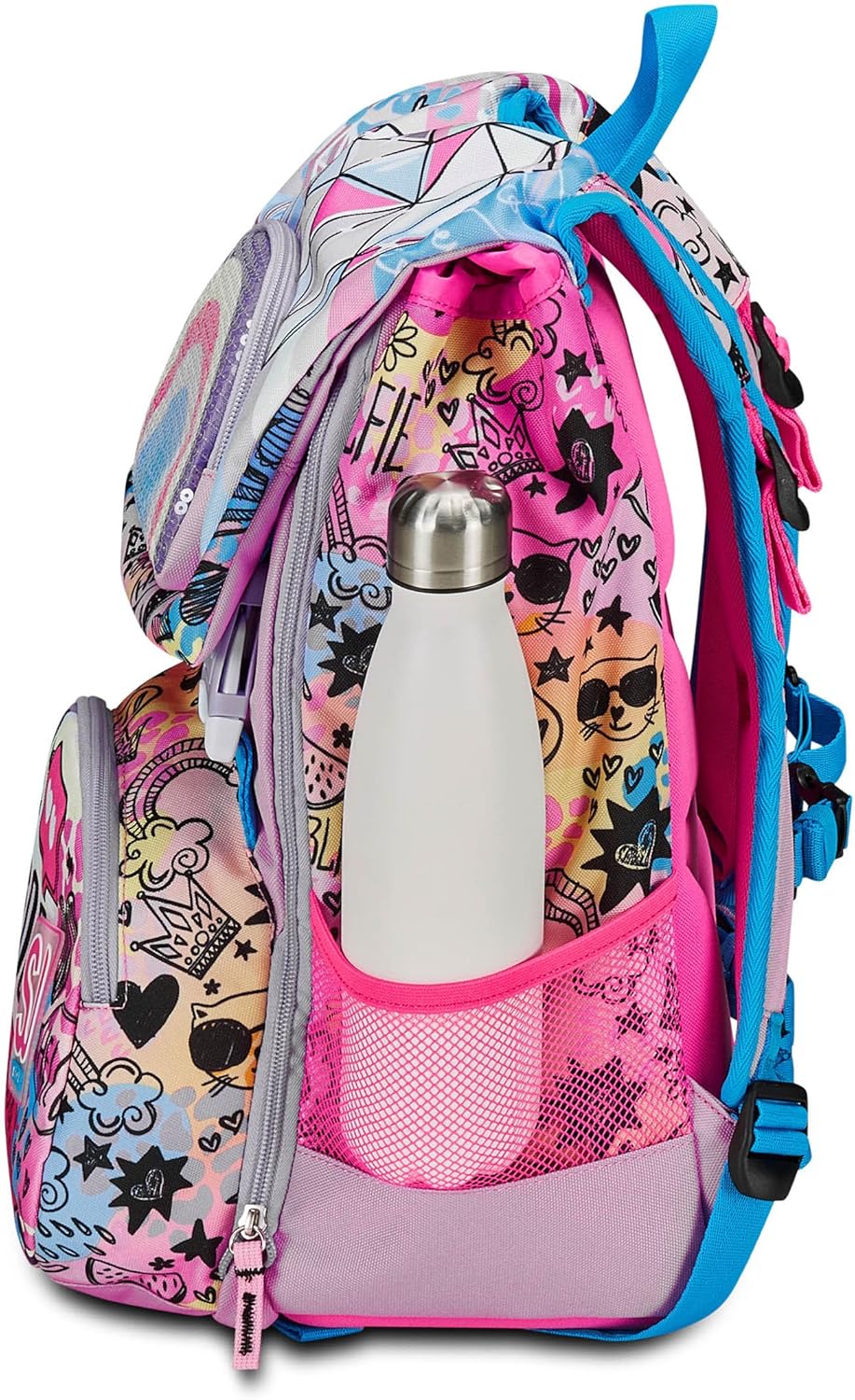 SJ Gang Zaino Scuola Estensibile, Rosa, ColorJam, Zaino Doppio Scomparto Estensibile Tramite Zip Laterali, Tasca Porta Borraccia, Zaino Scuola Elementare, Zaino Bambina