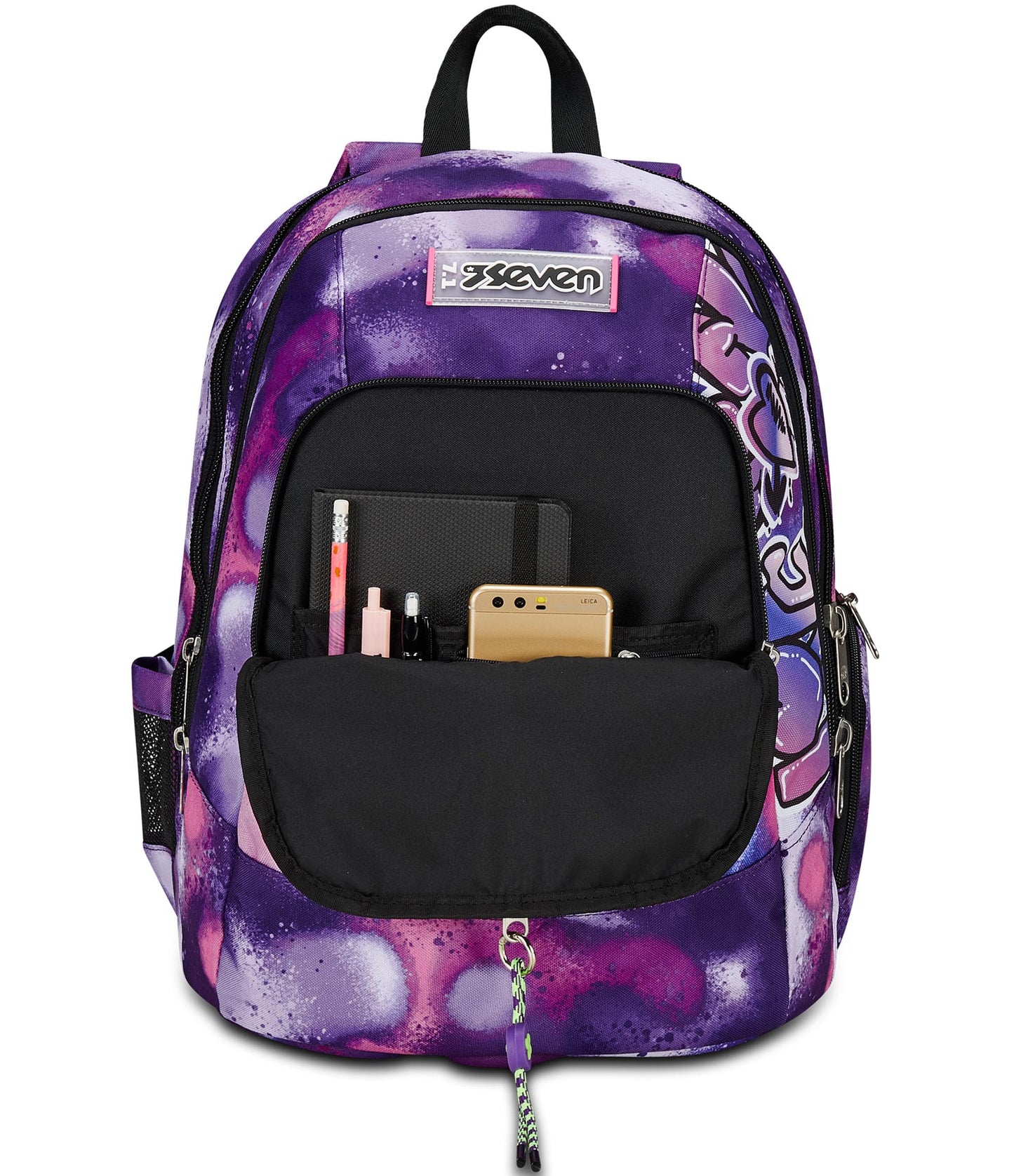 Seven Zaino Scuola Advanced, Viola, Bubble Street, Zaino Doppio Scomparto Con Supporto USB, Tasca Porta PC o Tablet, Tasca Porta Borraccia e Organizer, Zaino Scuole Medie e Superiori, Bambina Ragazza