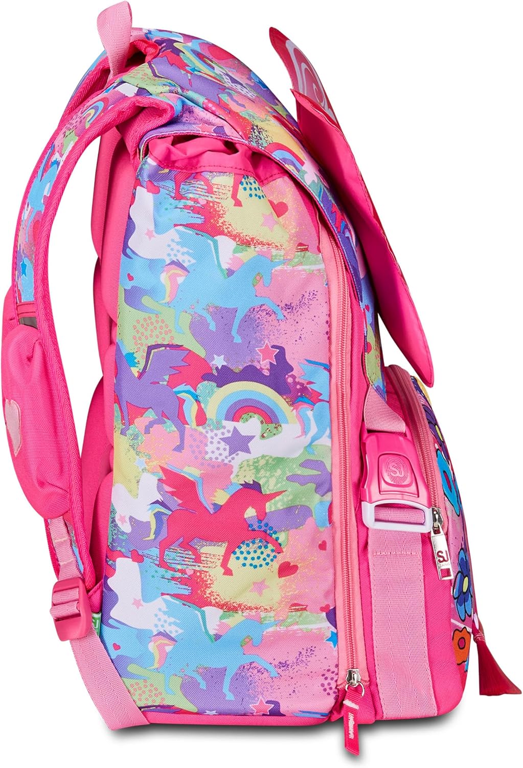 SJ Gang Zaino Scuola Estensibile, Rosa, Unibraid, Zaino Doppio Scomparto Estensibile Tramite Zip Laterali, Tasca Porta Borraccia, Scuole Elementari e Medie, Bambina Ragazza