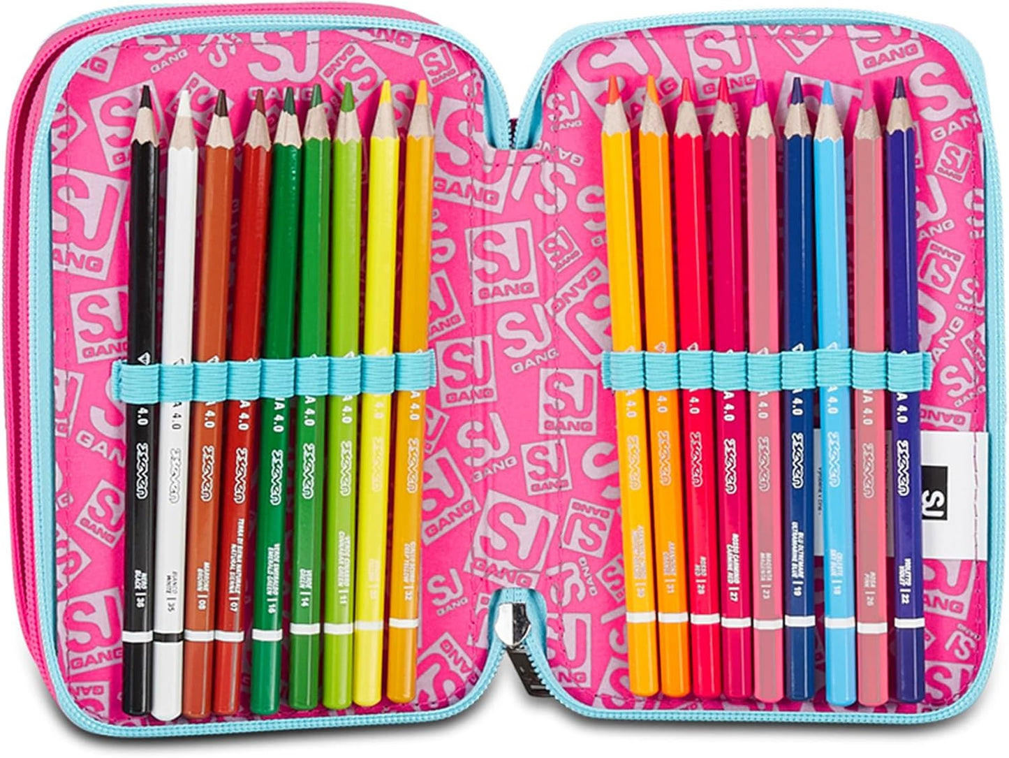 SJ Gang Astuccio Scuola 3 Zip, Rosa, Pinkfur, Portapenne Triplo Scomparto Completo Di Penne, Matite, Colori, Accessori Zaino, Elementari, Medie, Bambina, 30C202431-5C1