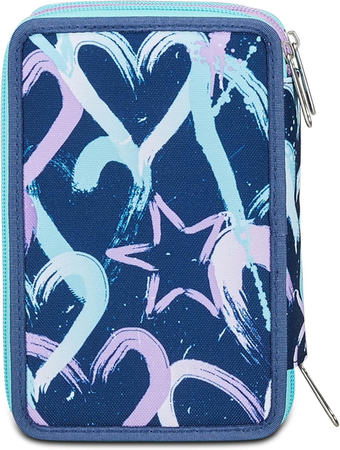 Seven Astuccio Scuola 3 Zip, Viola Verde Acqua, Crystal Purple, Portapenne Triplo Scomparto Completo Di Penne, Matite, Colori, Accessori Zaino, Elementari, Medie, Bambina