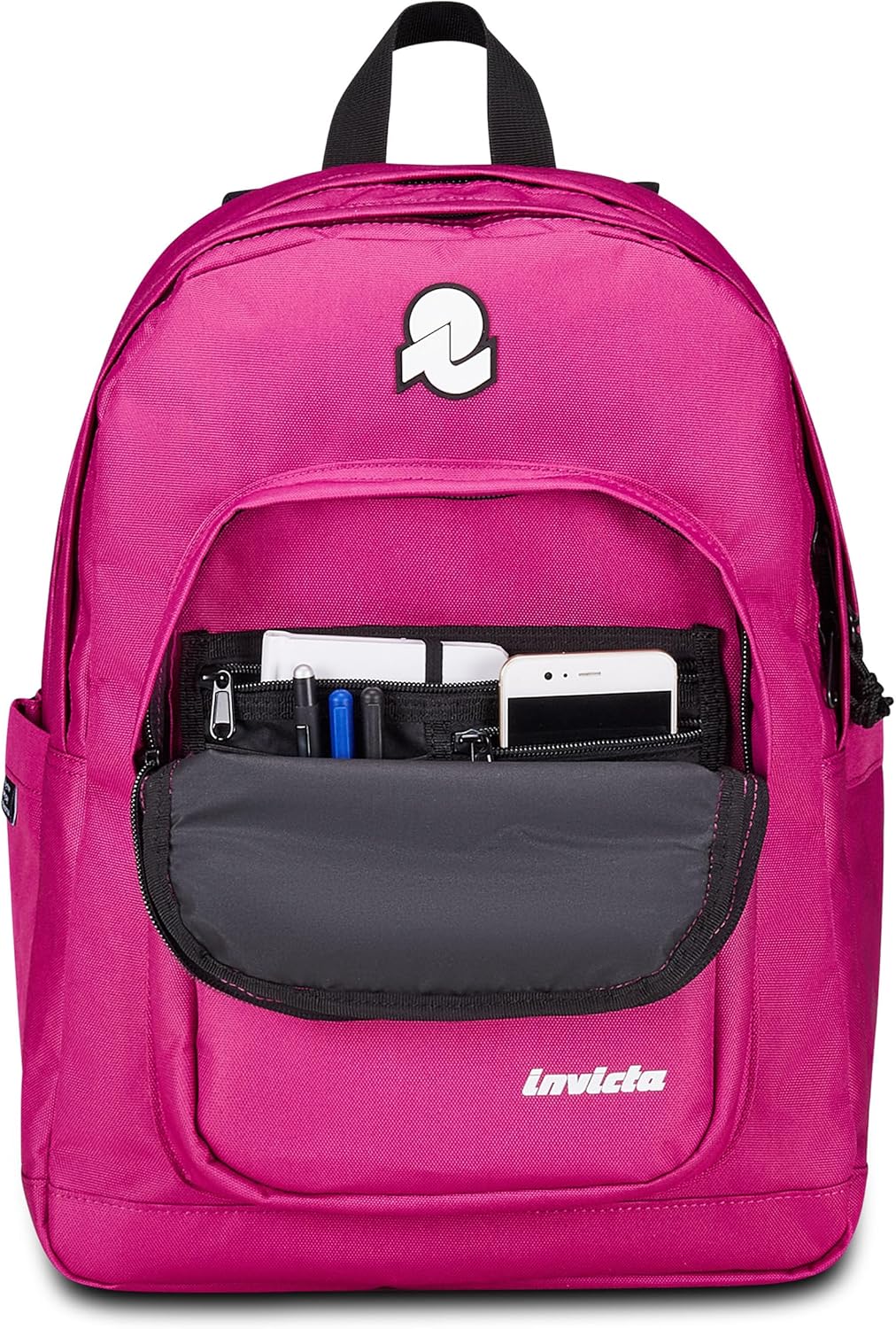Invicta Zaino Scuola Jelek Plain, Fucsia, Zaino Doppio Scomparto Super Capiente Con Tasca Porta PC o Tablet, Tasca Porta Borraccia e Tasca Con Organizer, Medie, Superiori e Viaggio, Donna Ragazza