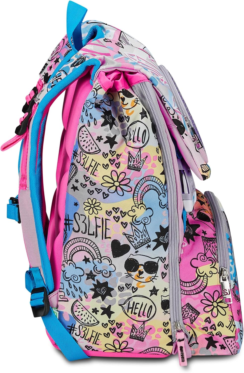 SJ Gang Zaino Scuola Estensibile, Rosa, ColorJam, Zaino Doppio Scomparto Estensibile Tramite Zip Laterali, Tasca Porta Borraccia, Zaino Scuola Elementare, Zaino Bambina