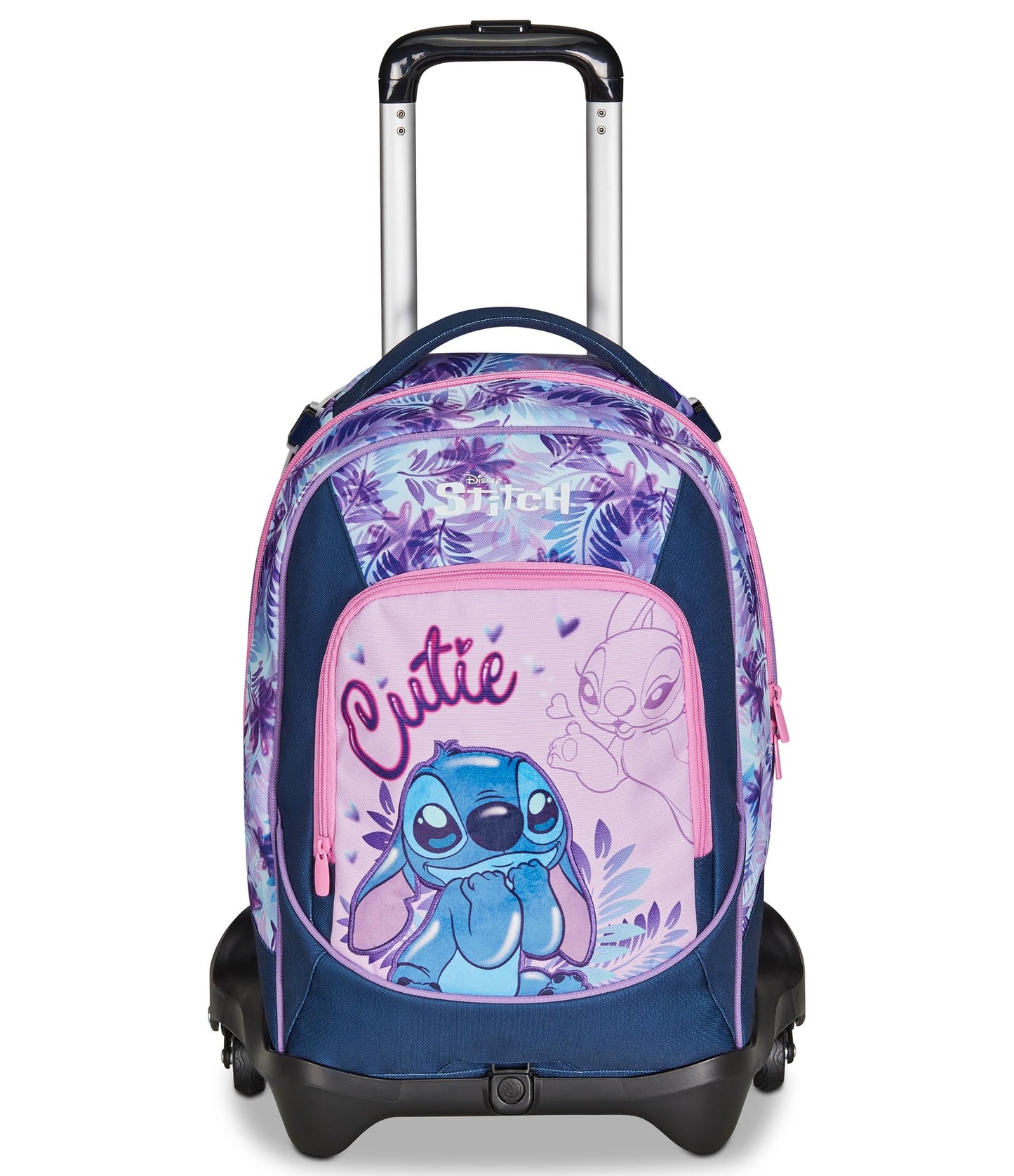 Seven Trolley Scuola Jack 3 Ruote,DISNEY - LILO & STITCH 2CUTE, Azzurro Rosa, 3 in 1, Triplo Uso, Zaino Con Carrello Sganciabile, Tasca Porta Borraccia - Zaino Scuola Bambina
