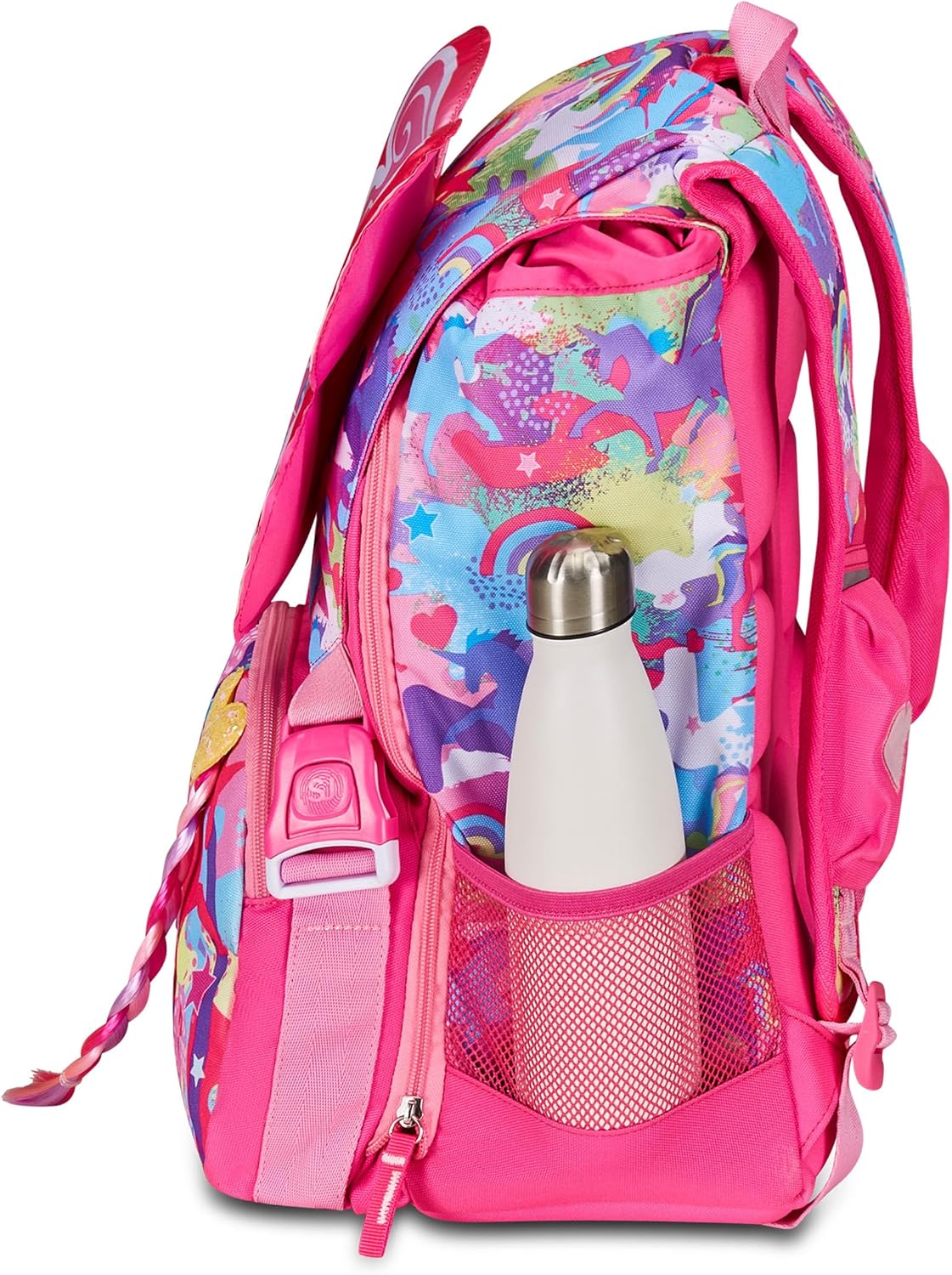 SJ Gang Zaino Scuola Estensibile, Rosa, Unibraid, Zaino Doppio Scomparto Estensibile Tramite Zip Laterali, Tasca Porta Borraccia, Scuole Elementari e Medie, Bambina Ragazza