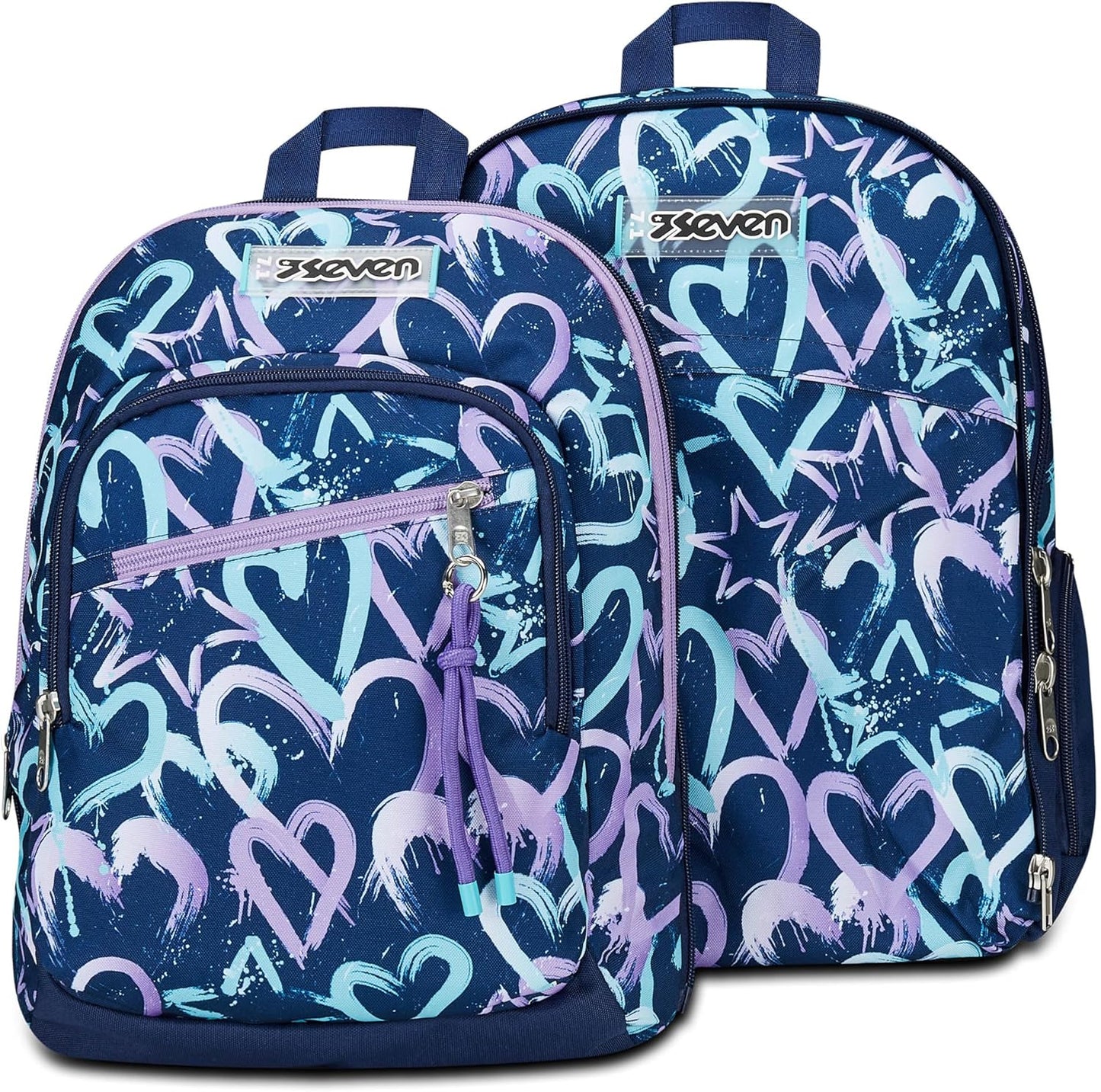 Seven Zaino Scuola Adavanced Detach, Viola Blu, Crystal Purple, Doppio Scomparto Con Tasca Staccabile Uso Zainetto, Tasca Porta PC, Tasca Porta Borraccia, Zaino Medie e Superiori, Bambina Ragazza