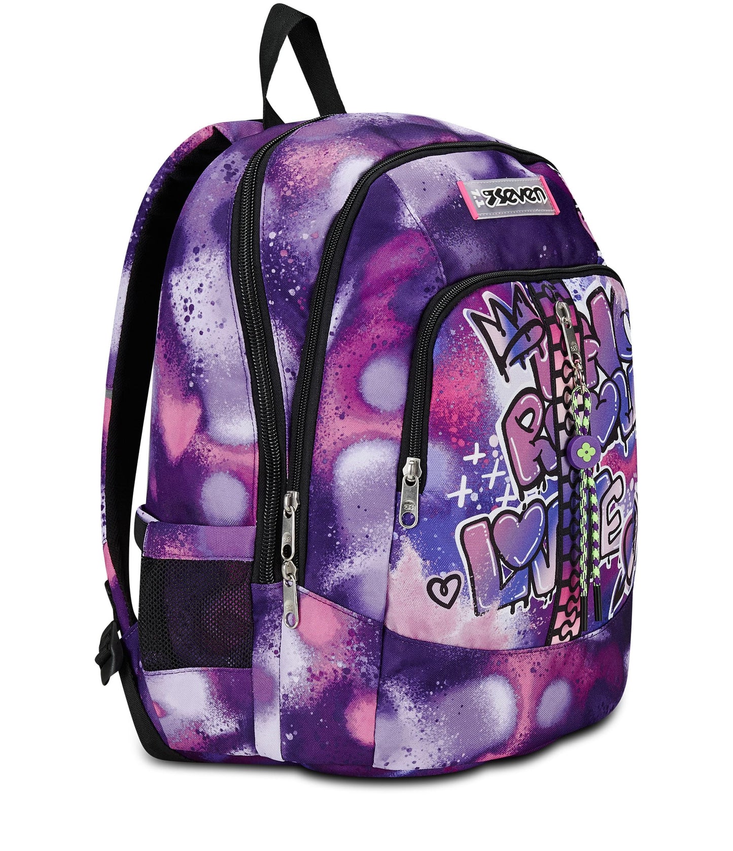Seven Zaino Scuola Advanced, Viola, Bubble Street, Zaino Doppio Scomparto Con Supporto USB, Tasca Porta PC o Tablet, Tasca Porta Borraccia e Organizer, Zaino Scuole Medie e Superiori, Bambina Ragazza