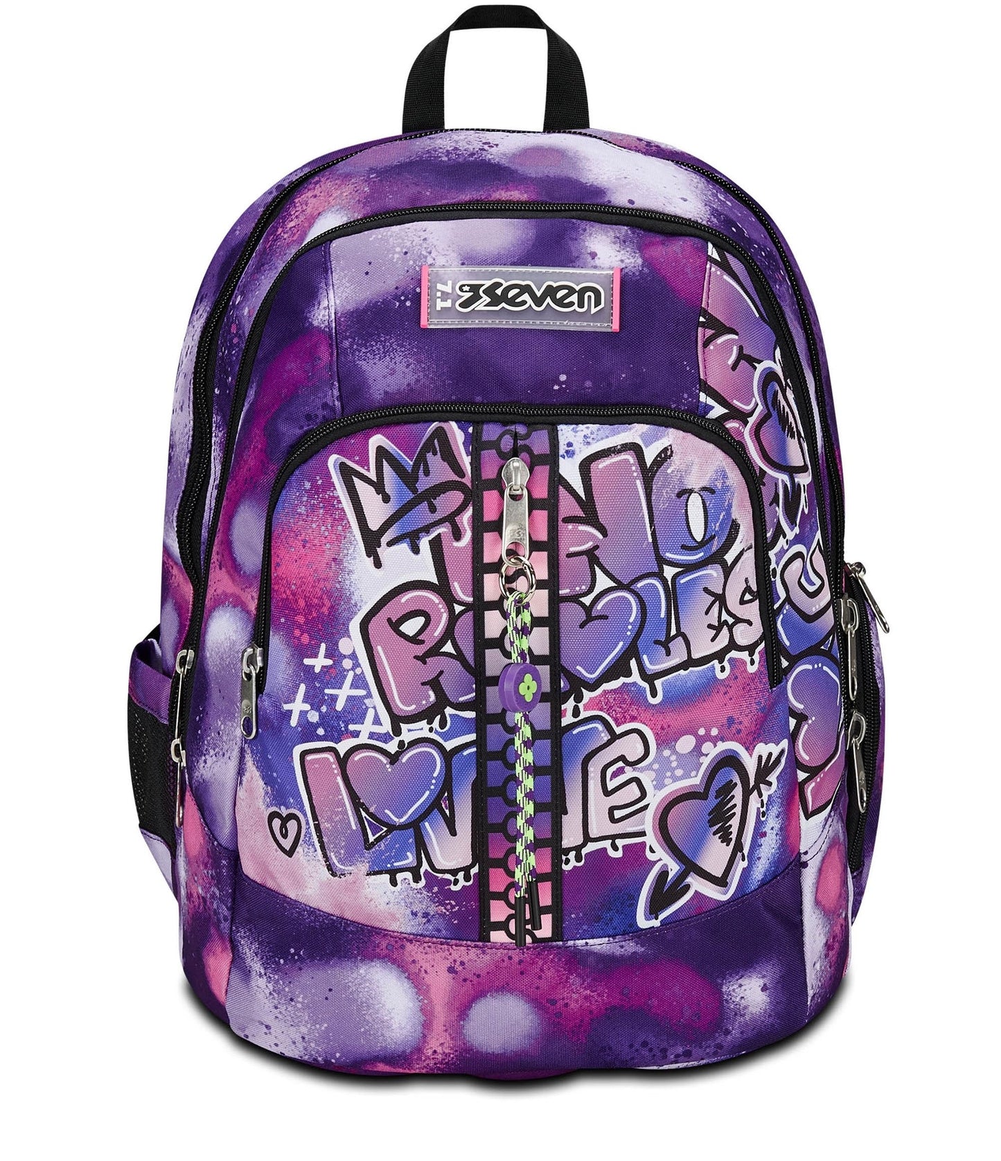 Seven Zaino Scuola Advanced, Viola, Bubble Street, Zaino Doppio Scomparto Con Supporto USB, Tasca Porta PC o Tablet, Tasca Porta Borraccia e Organizer, Zaino Scuole Medie e Superiori, Bambina Ragazza