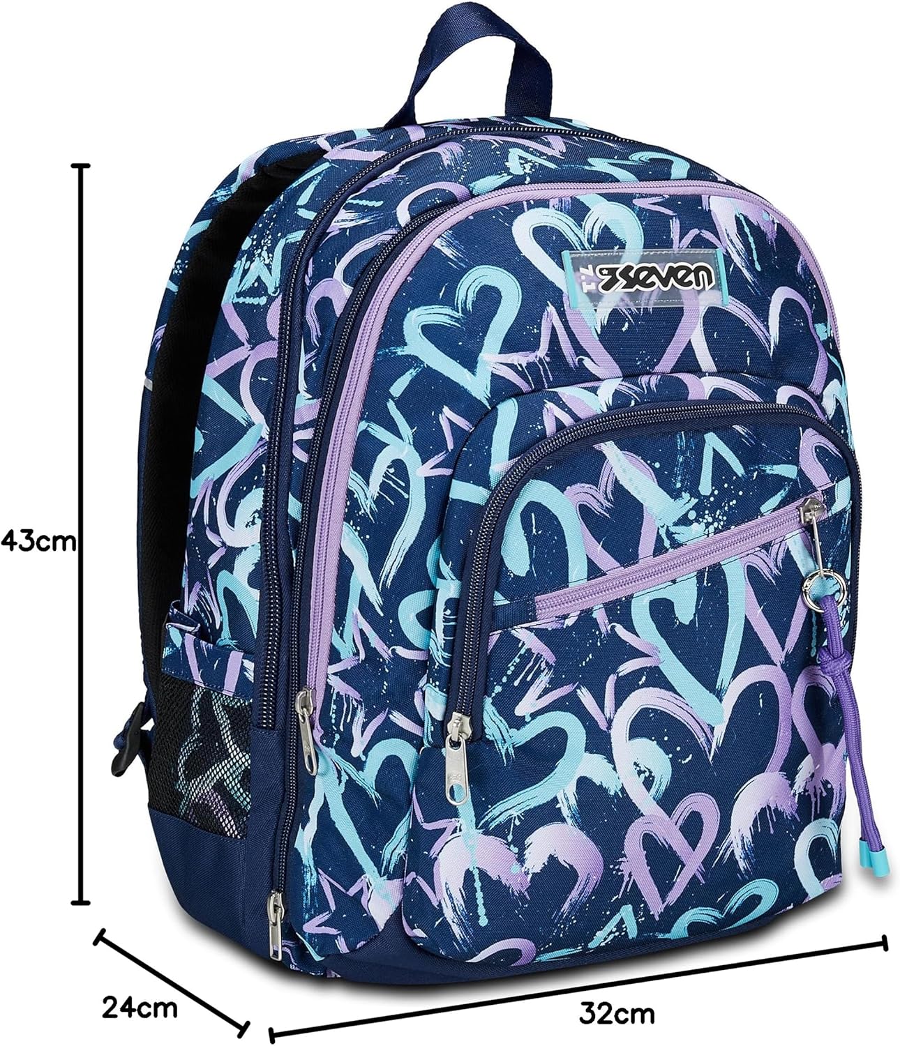 Seven Zaino Scuola Adavanced Detach, Viola Blu, Crystal Purple, Doppio Scomparto Con Tasca Staccabile Uso Zainetto, Tasca Porta PC, Tasca Porta Borraccia, Zaino Medie e Superiori, Bambina Ragazza