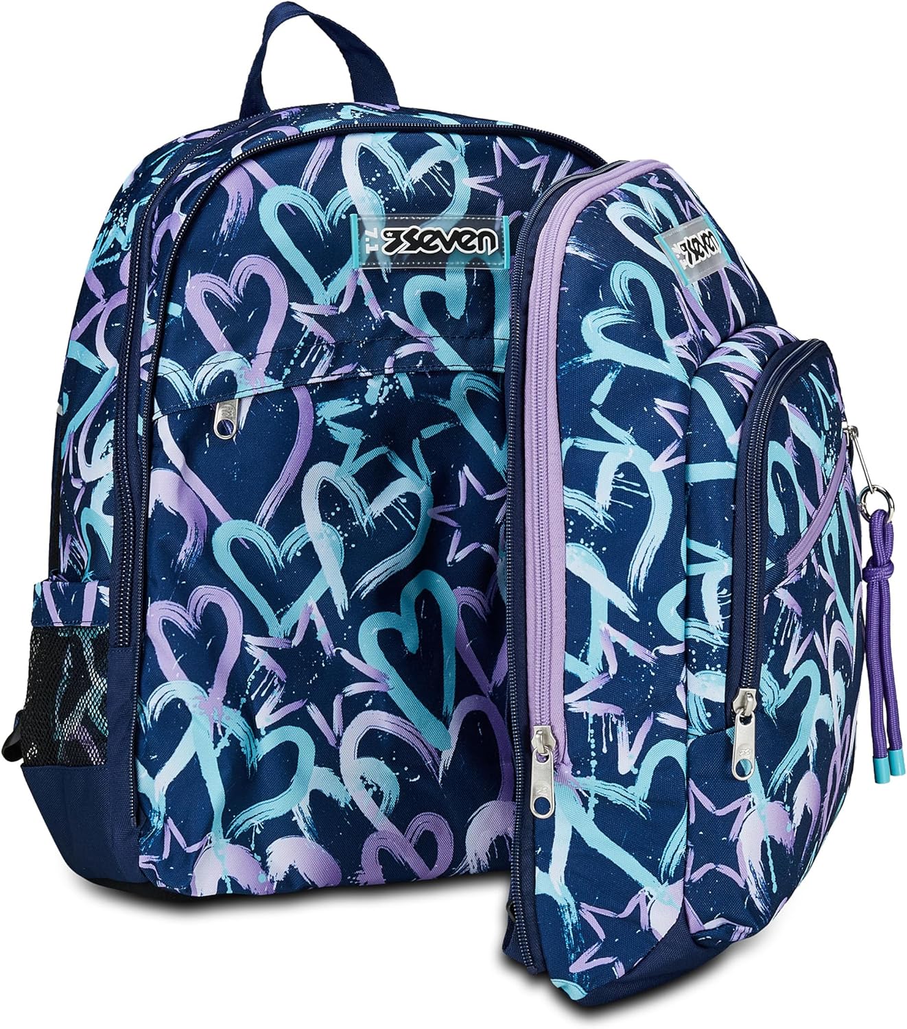 Seven Zaino Scuola Adavanced Detach, Viola Blu, Crystal Purple, Doppio Scomparto Con Tasca Staccabile Uso Zainetto, Tasca Porta PC, Tasca Porta Borraccia, Zaino Medie e Superiori, Bambina Ragazza