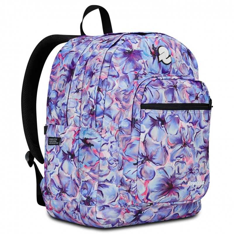 ZAINO invicta JELEK backpack FANTASY scuola FIORI light flowers VIOLA vol 38 litri GRS