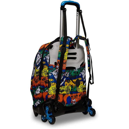 SJ Gang Zaino Scuola Con Carrello Sganciabile A 6 Ruote - Trolley Jack 3WD CRITTY BOY - 3 in 1 - Triplo Uso - Con Tasca Portaborraccia - Per Bambini - Blu