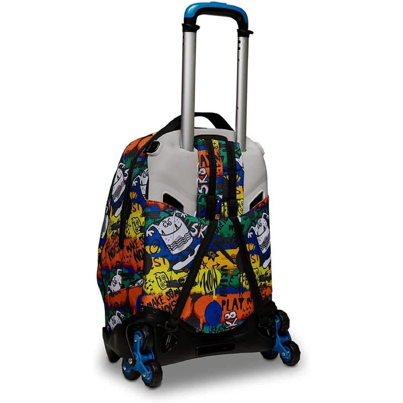 SJ Gang Zaino Scuola Con Carrello Sganciabile A 6 Ruote - Trolley Jack 3WD CRITTY BOY - 3 in 1 - Triplo Uso - Con Tasca Portaborraccia - Per Bambini - Blu