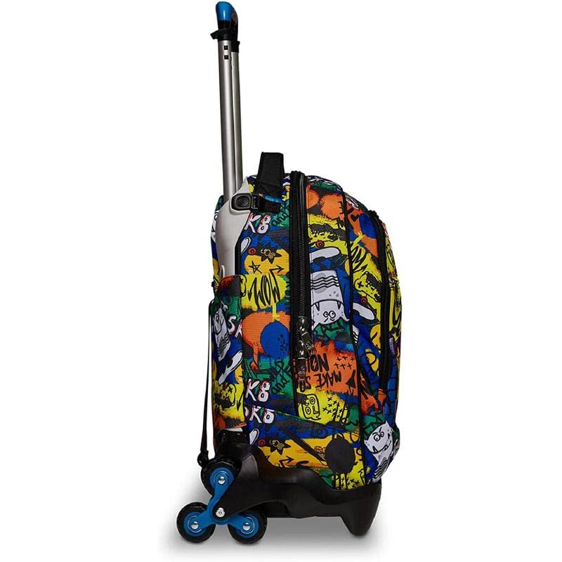 SJ Gang Zaino Scuola Con Carrello Sganciabile A 6 Ruote - Trolley Jack 3WD CRITTY BOY - 3 in 1 - Triplo Uso - Con Tasca Portaborraccia - Per Bambini - Blu