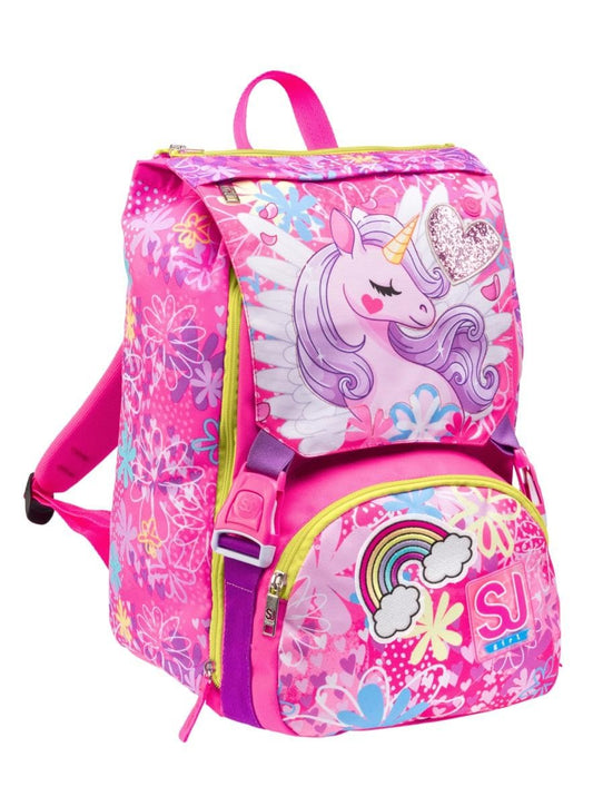 SJ Gang Zaino Scuola Estensibile, Rosa, Unicorn Led, Zaino Doppio Scomparto Estensibile Tramite Zip Laterali, Tasca Porta Borraccia, Zaino Scuola Elementare, Zaino Bambina