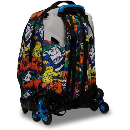 SJ Gang Zaino Scuola Con Carrello Sganciabile A 6 Ruote - Trolley Jack 3WD CRITTY BOY - 3 in 1 - Triplo Uso - Con Tasca Portaborraccia - Per Bambini - Blu