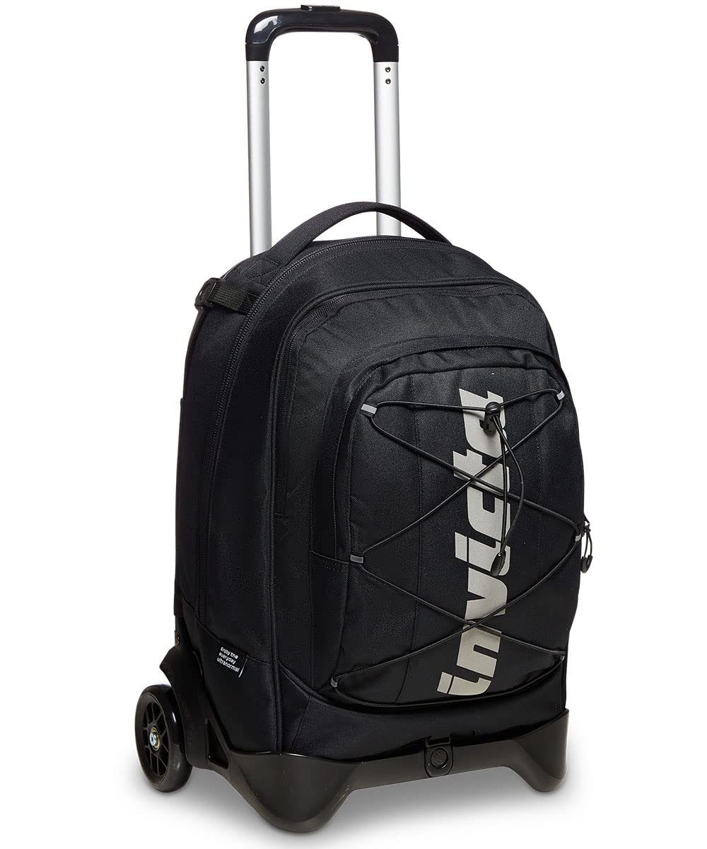 Invicta Trolley Scuola Sganciabile Plug Active, Nero, Logo, 3 in 1, Triplo Uso, Zaino con Carrello Sganciabile, con Tasca Porta PC, Tasca con Organizer, Zaini e Trolley, Scuola e Viaggio, Unisex