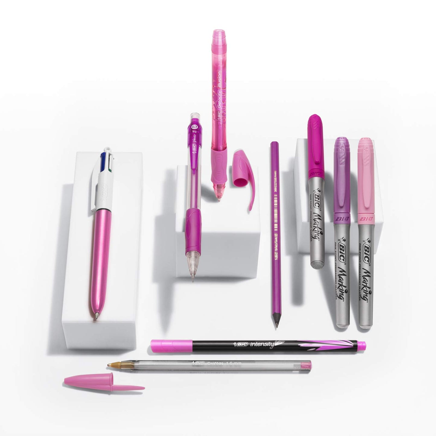 BIC Pink & Purple, Set Con Astuccio, 2 Penne A Sfera, 1 Penna Gel Cancellabile, 1 Pennarello Punta Fine, 2 Matite Grafite, 3 Pennarelli Indelebili, Kit Scrittura, 10 Unità, Multicolore, Idea Regalo