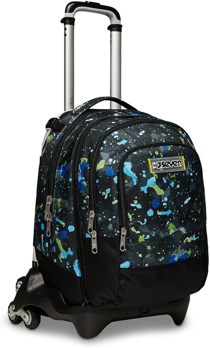 Seven S. p. a. Seven Trolley Scuola Sganciabile Jack 3 Ruote Detach, Blu, FLUO STRING BOY, Triplo Uso, Zaino con Carrello Sganciabile, Maxi Capienza, Scuola & Tempo Libero, Bambini e Ragazzi