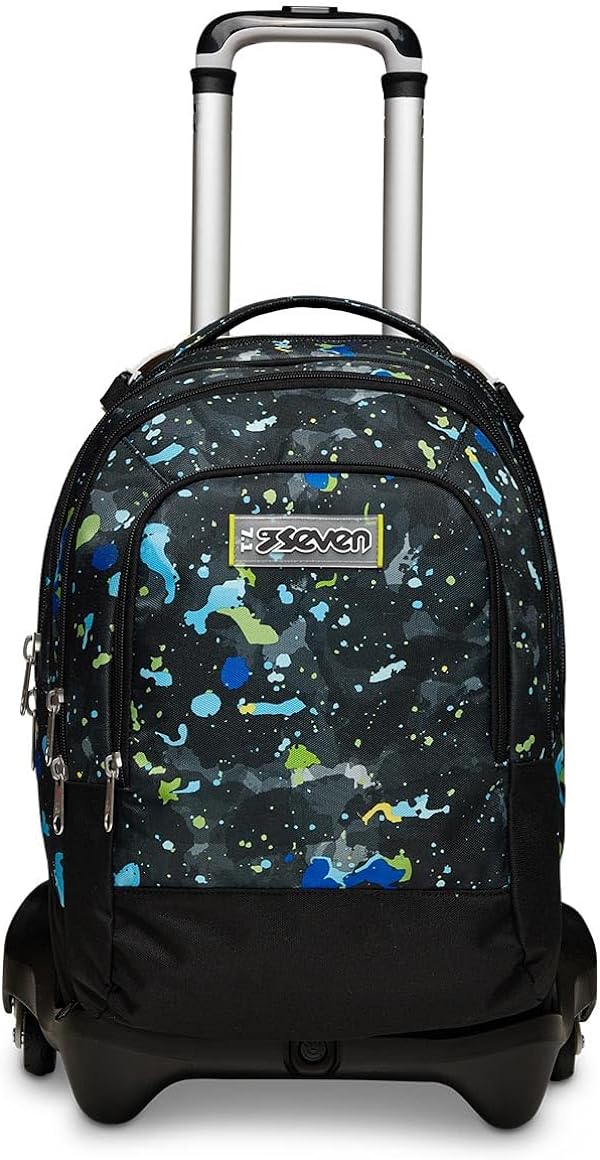 Seven S. p. a. Seven Trolley Scuola Sganciabile Jack 3 Ruote Detach, Blu, FLUO STRING BOY, Triplo Uso, Zaino con Carrello Sganciabile, Maxi Capienza, Scuola & Tempo Libero, Bambini e Ragazzi