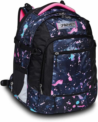 Seven Zaino Scuola Updown Twice, Lilla, Splashy Lilac, Zaino Multiscomparto, Maxi Capienza, Ergonomico, Sistema di Regolazione Altezza Spallacci, Tessuto 100% Eco-Material