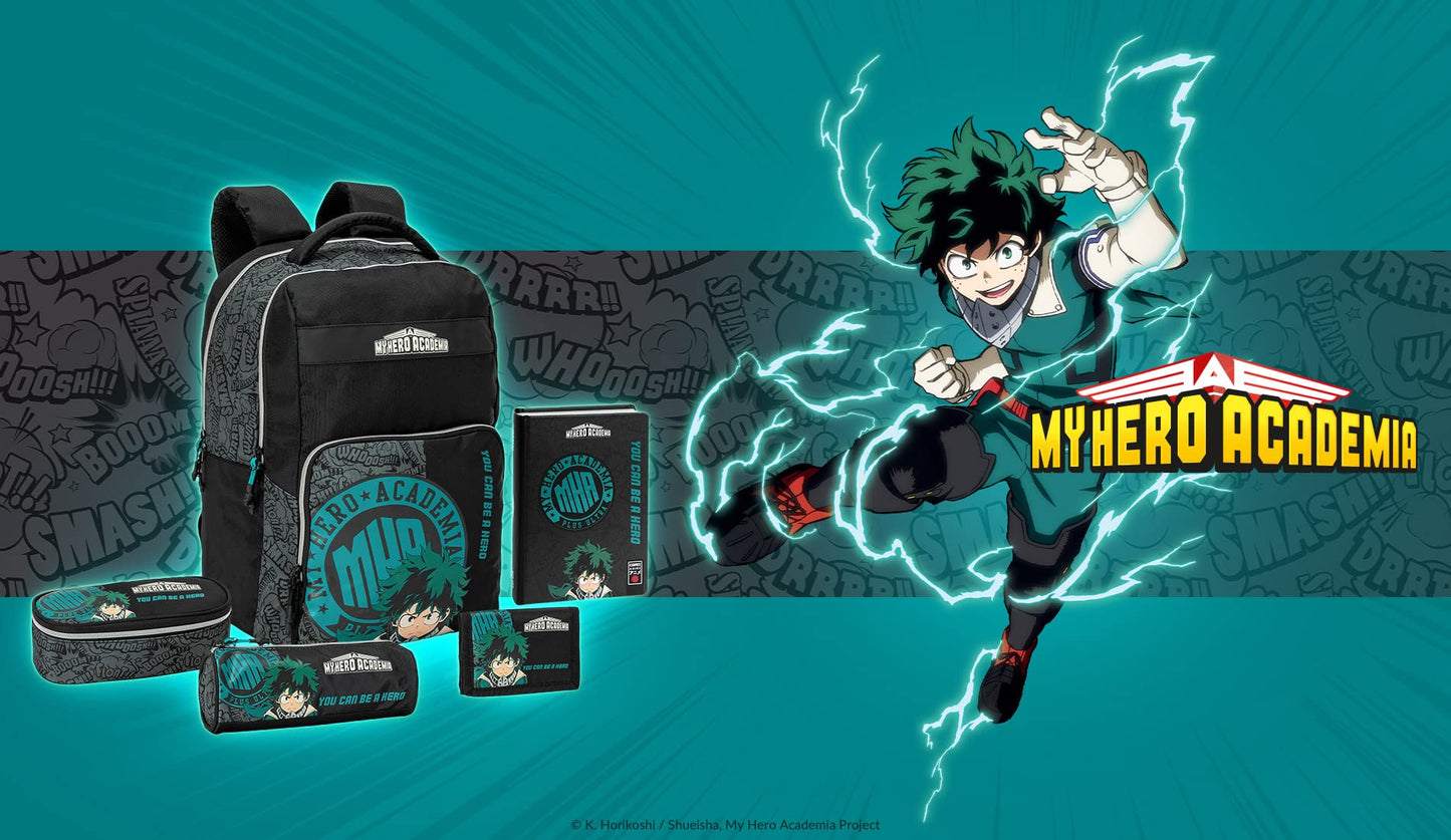 COMIX ANIME, My Hero Academia - Zaino Scuola porta Pc Unisex per Bambini e Ragazzi con Spallacci Regolabili, Due Scomparti per Tablet e Notebook, Retro e Fondo Termoformati