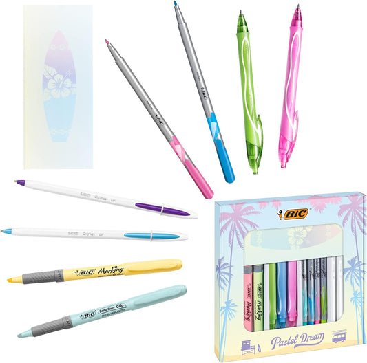 BIC Pastel Dream Kit, Set Cancelleria Scuola con Penne a Sfera BIC Cristal, Penne Gel Quick-Dry, Pennarelli Punta Media Intensity, Evidenziatori Pastello, Agenda, Idea Regalo