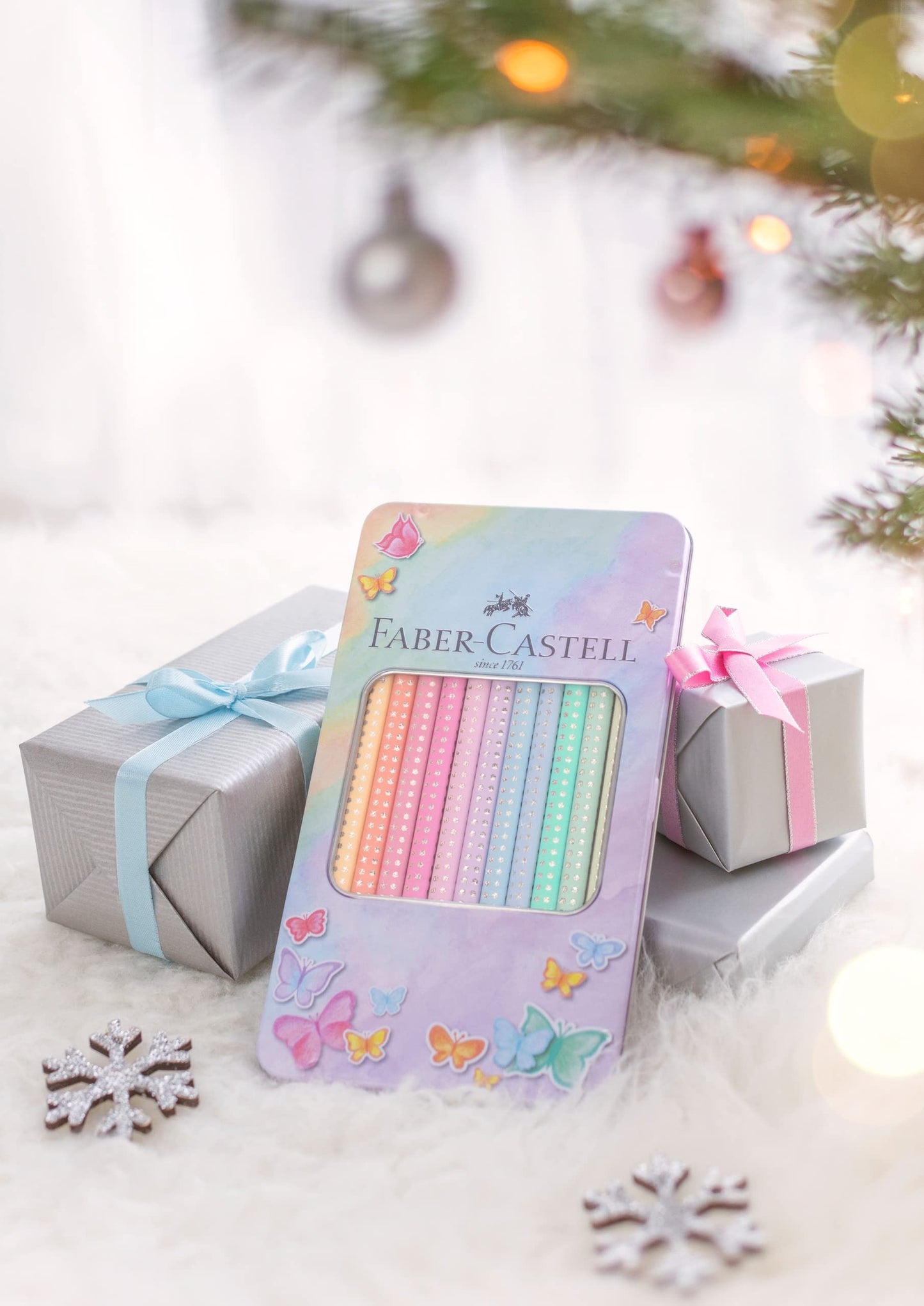 Faber-Castell - Matite colorate Sparkle Pastel, confezione da 12 pezzi, scatola in metallo