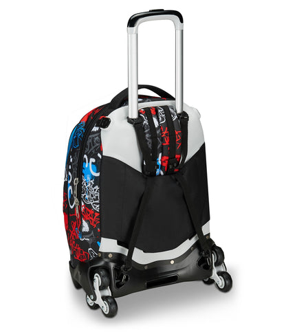 Seven Trolley Scuola Jack 3 Ruote, Nero Rosso, Half Street, 3 in 1, Triplo Uso, Zaino Con Carrello Sganciabile, Tasca Porta Borraccia e Crossover System, Zaino Scuola Viaggio, Bambino Ragazzo