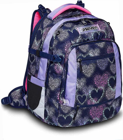 Seven Zaino Scuola UPDOWN TWICE - Viola - SHADING HEART - Zaino Multiscomparto, Maxi Capienza - Ergonomico, Sistema di Regolazione Altezza Spallacci - Tessuto 100% Eco-Material