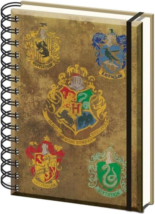 Harry Potter Hogwarts Crest & Four Houses A5 Not, Standard, SR72083, Multicolore