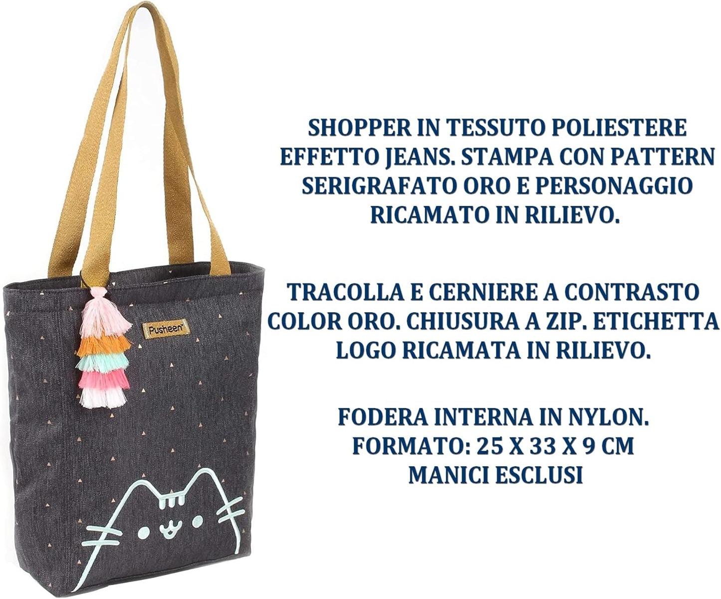 Pusheen Purrfect Borsa di tela GRIGIO ANTRACITE/ORO