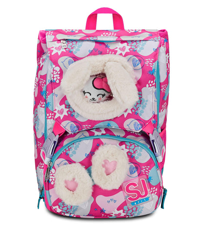 SJ Gang Zaino Scuola Estensibile, Rosa, PinkFur, Zaino Doppio Scomparto Estensibile Tramite Zip Laterali, Tasca Porta Borraccia, Zaino Scuola Elementare, Zaino Bambina