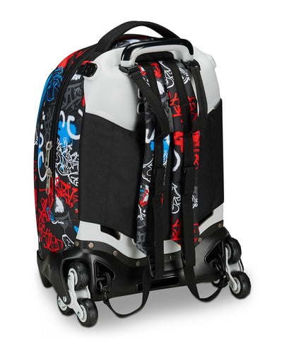 Seven Trolley Scuola Jack 3 Ruote, Nero Rosso, Half Street, 3 in 1, Triplo Uso, Zaino Con Carrello Sganciabile, Tasca Porta Borraccia e Crossover System, Zaino Scuola Viaggio, Bambino Ragazzo