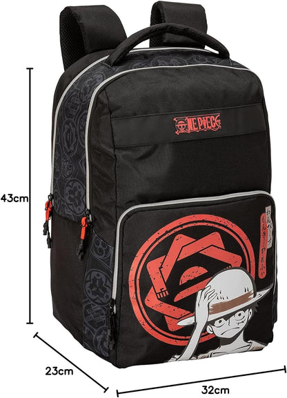 COMIX ANIME, Zaino One Piece, Scuola Porta Pc Unisex per Bambini e Ragazzi con Spallacci Regolabili, Due Scomparti per Tablet e Notebook con Chiusura ZIP, Retro e Fondo Termoformati