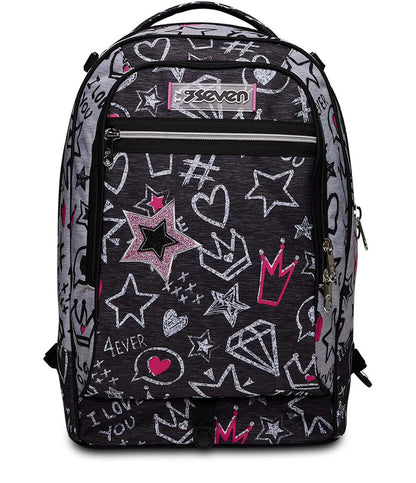 Seven S. p. a. Seven Trolley Scuola Sganciabile Jack 3 Ruote, Grigio, Zipper Glamy, Triplo Uso, Zaino con Carrello Sganciabile, Maxi Capienza, Scuola & Tempo Libero, Bambine e Ragazze